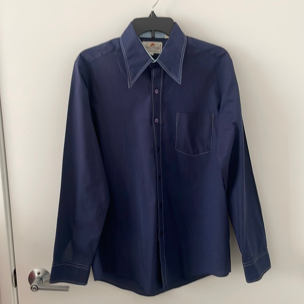 70s western style contrast stitch dagger collar shirt mens vintage medium